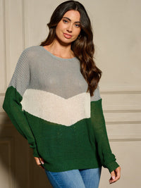 WOMEN'S LONG SLEEVE COLORBLOCK PULLOVER SWEATER