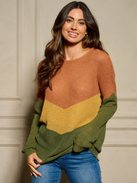 WOMEN'S LONG SLEEVE COLORBLOCK PULLOVER SWEATER