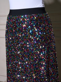 PLUS SIZE ELASTIC WAIST SEQUINS MAXI SKIRT