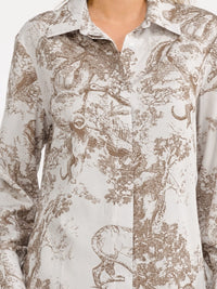 WOMEN'S LONG SLEEVE BUTTON UP TOP & ELASTIC WAIST WIDE LEG PANTS MULTI PRINT 2PC. SET