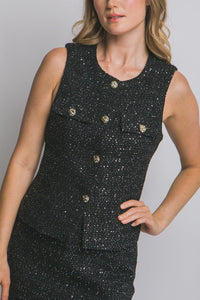 WOMEN'S SLEEVELESS BUTTON UP SEQUINS BLOUSE