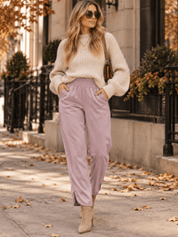WOMEN'S ELASTIC WAIST FRONT POCKETS SKINNY LEG PANTS