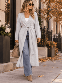 WOMEN'S LONG SLEEVE OPEN FRONT SELF TIE CARDIGAN