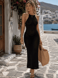 WOMEN'S SLEEVELESS OPEN BACK BODYCON CROCHET MAXI DRESS