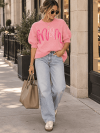 WOMEN'S SHORT SLEEVE MOM SWEATER TOP