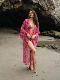 WOMEN'S RUFFLE SLEEVE OPEN FRONT FLORAL KIMONO