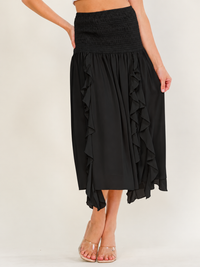 WOMEN'S SMOCK WAIST RUFFLE DETAILED MIDI SKIRT