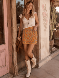 WOMEN'S ZIPPER CLOSURE EMBROIDERY MINI SKIRT