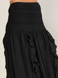 WOMEN'S SMOCK WAIST RUFFLE DETAILED MIDI SKIRT