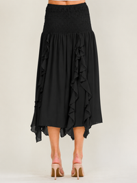 WOMEN'S SMOCK WAIST RUFFLE DETAILED MIDI SKIRT