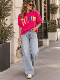 WOMEN'S SHORT SLEEVE MOM SWEATER TOP