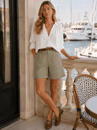 WOMEN'S BUTTON CLOSURE POCKETS SOLID SHORTS