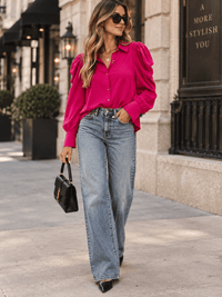 ENTRO WOMEN'S LONG PUFF SLEEVE BUTTON UP BLOUSE