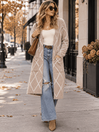 WOMEN'S LONG SLEEVE OPEN FRONT POCKETS CARDIGAN