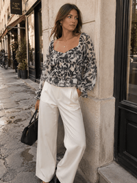 WOMEN'S LONG SLEEVE ELASTIC WAIST PEPLUM FLORAL PRINT BLOUSE