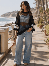 WOMEN'S SHORT SLEEVE KNIT PULLOVER COVER UP TOP