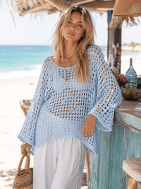 WOMEN'S LONG SLEEVE KNIT PULLOVER COVER UP TOP