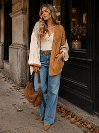 WOMEN'S LONG SLEEVE OPEN FRONT COLORBLOCK KNIT CARDIGAN