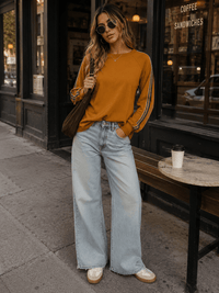 WOMEN'S LONG SLEEVE STRIPES DETAILED TOP