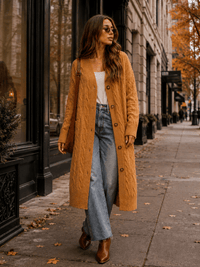WOMEN'S LONG SLEEVE BUTTON UP CABLE RIBBED CARDIGAN
