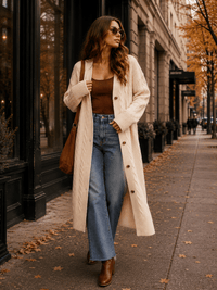 WOMEN'S LONG SLEEVE BUTTON UP CABLE RIBBED CARDIGAN