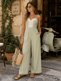 WOMEN'S SLEEVELESS HALTER NECK POCKETS SMOCK WIDE LEG JUMPSUIT