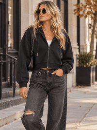 WOMEN'S LONG SLEEVE ZIP UP HOODED SWEATER