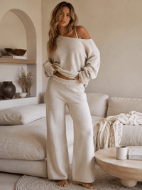 WOMEN'S ELASTIC WAIST KNIT WIDE LEG PANTS
