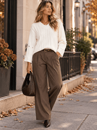 WOMEN'S LONG SLEEVE V-NECK RIBBED PULLOVER SWEATER