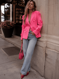 WOMEN'S LONG SLEEVE BUTTON CLOSURE FLOWER DETAILED BLAZER