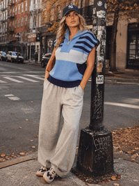 WOMEN'S SHORT SLEEVE ZIP UP FRONT POCKETS COLORBLOCK KNITTED SWEATER TOP
