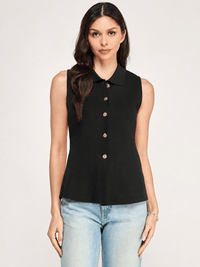 WOMEN'S SLEEVELESS BUTTON UP BLOUSE