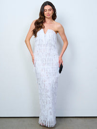 WOMEN'S SLEEVELESS V-NECK TIERED FRINGE SEQUINS MAXI DRESS