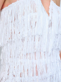 WOMEN'S SLEEVELESS V-NECK TIERED FRINGE SEQUINS MAXI DRESS