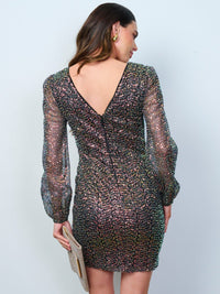WOMEN'S LONG SLEEVES V-NECK BODYCON SEQUINS MINI DRESS