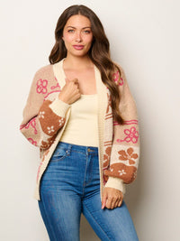 WOMEN'S LONG SLEEVE OPEN FRONT MULTI PRINT CARDIGAN SWEATER
