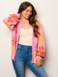 WOMEN'S LONG SLEEVE OPEN FRONT MULTI PRINT CARDIGAN SWEATER