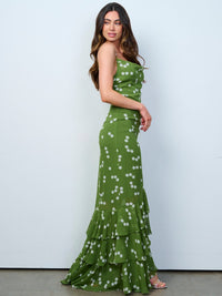 WOMEN'S SLEEVELESS RUFFLE BOTTOM HEM POLKA DOTS PRINT MAXI DRESS