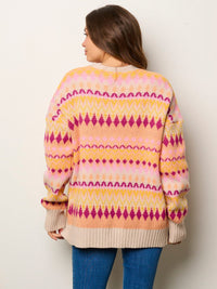 WOMEN'S LONG SLEEVE OPEN FRONT MULTI PRINT CARDIGAN SWEATER