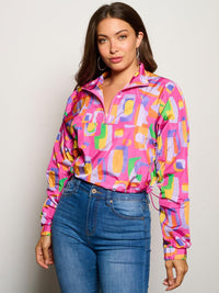 WOMEN'S LONG SLEEVE ZIP UP MULTI PRINT JACKET