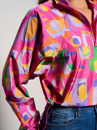 WOMEN'S LONG SLEEVE ZIP UP MULTI PRINT JACKET