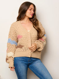 WOMEN'S LONG SLEEVE BUTTON UP COLORBLOCK KNIT SWEATER