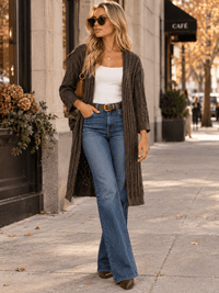 WOMEN'S LONG SLEEVE OPEN FRONT RIBBED CARDIGAN