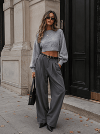 WOMEN'S LONG SLEEVE PULLOVER CROP SWEATER