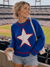 WOMEN'S LONG SLEEVE STARS PRINT PULLOVER SWEATER