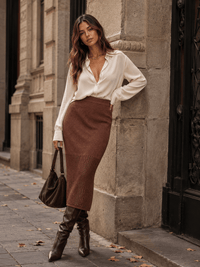 WOMEN'S ELASTIC WAIST SHIMMER KNIT MIDI SKIRT