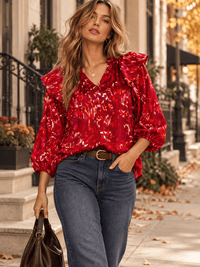 ENTRO WOMEN'S 3/4 SLEEVE V-NECK MULTI PRINT BLOUSE