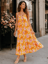 WOMEN'S SLEEVELESS FRONT POCKETS FLORAL PRINT LOOSE FIT MAXI DRESS