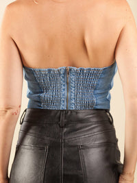 WOMEN'S SLEEVELESS SMOCK TWO TONE DENIM CROP TUBE TOP