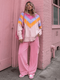 WOMEN'S LONG SLEEVE ZIP UP FRONT POCKETS HOODED MULTI SWEATER